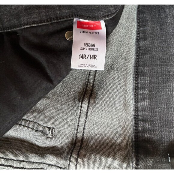 Express 14R Super High Waisted Denim Perfect Black Button Leggings - Picture 6 of 7